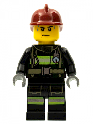 Fire — Fire - Reflective Stripes with Utility Belt, Dark Red Fire Helmet, Sweat Drops